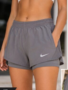 Nike Women's Gray Layered Athletic Shorts with Swoosh